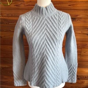 Islander Light Gray Chevron Cable Mock-Neck Sweater